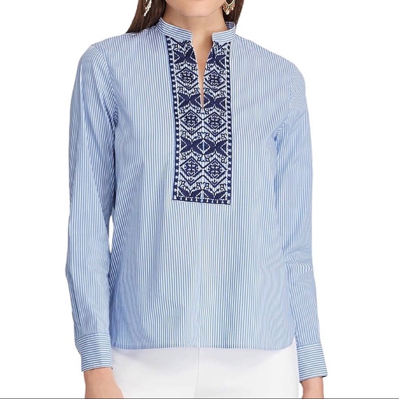 CHAPS | Chan Embroidered Stripe Tunic Top - Picture 4 of 8